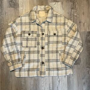 Altar'd State Cream and Black Plaid Shirt Jacket Small